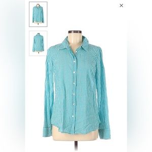 J Crew Factory Store Perfect Shirt Blue & White Gingham Long Sleeve Button Down